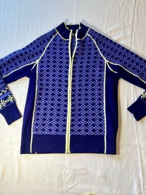 Cabela's Womens SZ LG Wool Blend Zip Sweater Cardigan Nordic Fair Isle Ski